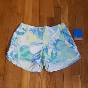 Columbia Women's Athletic Shorts - Blue and Green Floral